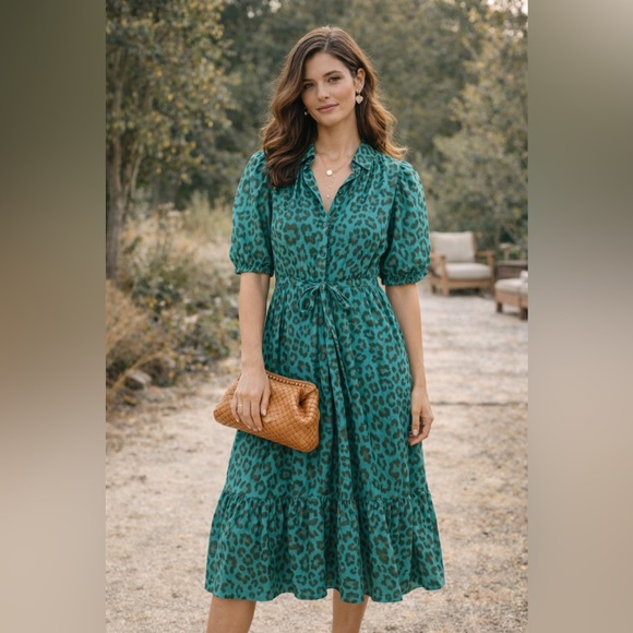 LOLA AUSTRALIA Dresses & Skirts - Lola Australia Pacific Animal Print Midi Dress Size S Turquoise Green